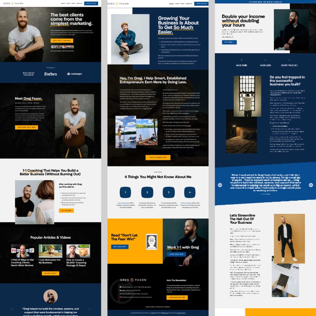Greg's business coach website design has a minimal, essential, masculine vibe.