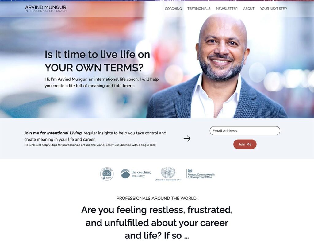 Calm blues on life coach website