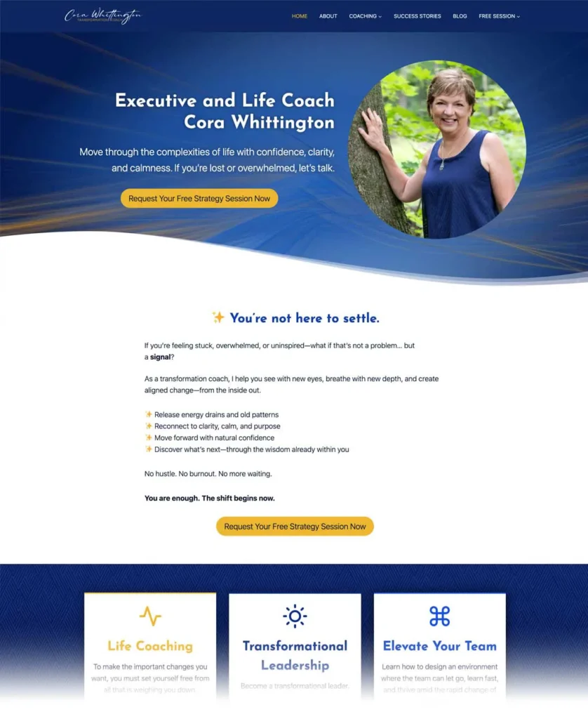 Transformation Life Coach Website Design for Cora