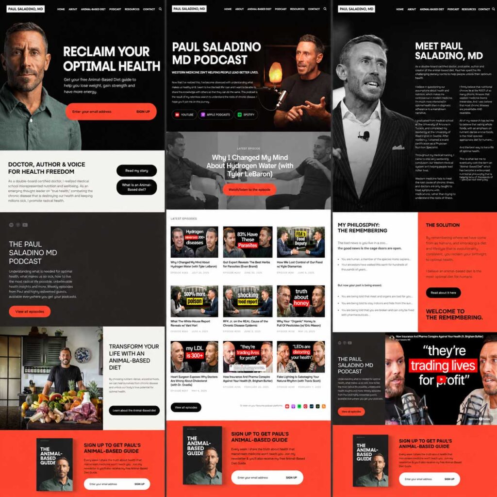 health expert coach website design Paul Saladino's health expert coach website design has clear, content-driven vibe.