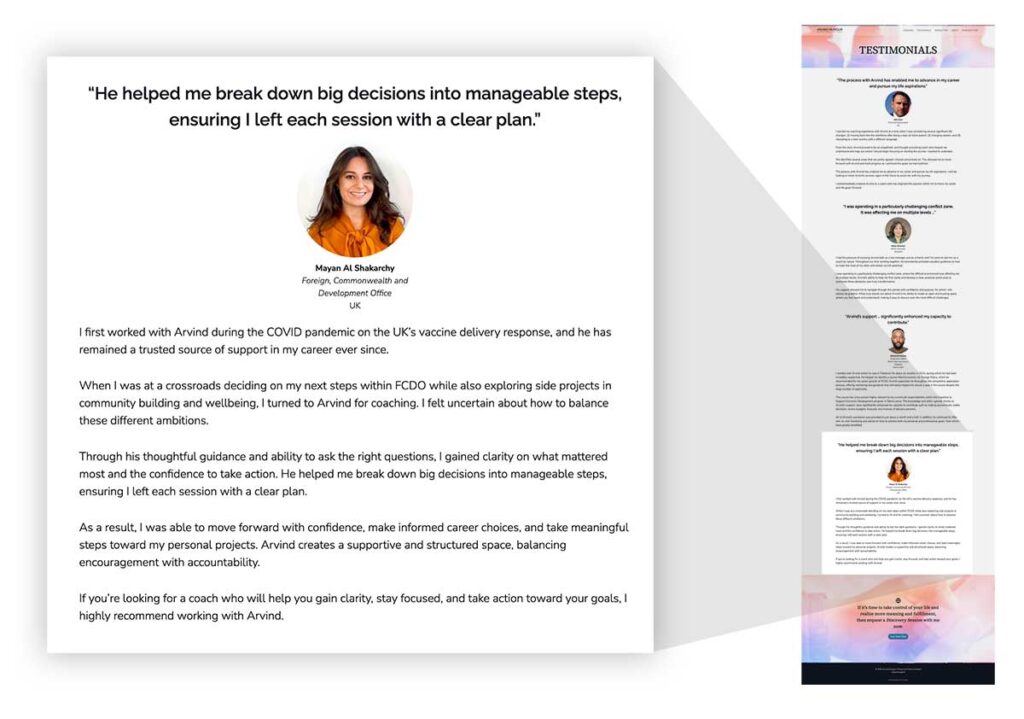 coaching website testimonial example
